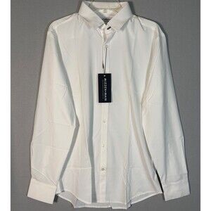 NWT Mizzen Main Performance Menswear Shirt Mens M White Dress Button Up Trim Fit